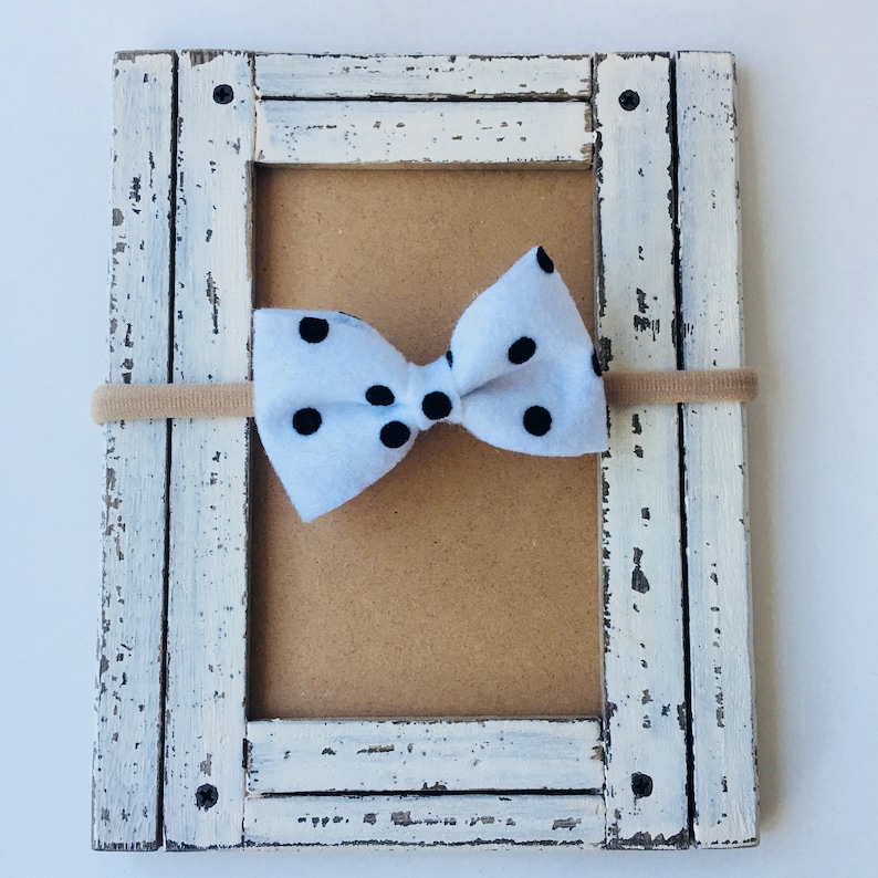 Infant Headband Nylon Headband Baby Girl Headband White and Black Polka Dot Felt Bow Headband Baby Headband Baby Nylon Headband
