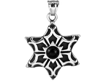 Black Enamel Star of David Pendant, Stainless Steel with Chain