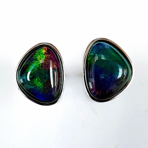 Natural Australian Opal Cuff Links set in Sterling Silver.