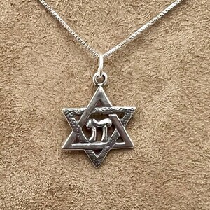 Star of David and Chai Sterling Silver Pendant. With 18 Inch Italian Made Silver Chain.