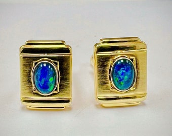 Natural Australian Opal Cuff Links set in Sterling Silver. Covered with 18k Gold. Vermeil.