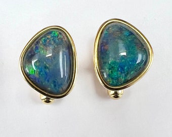 Natural Australian Opal Cuff Links set in Sterling Silver. Covered with 18k Gold. Vermeil.