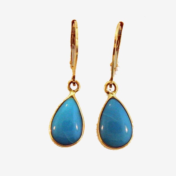 Turquoise, Sleeping Beauty, Natural Arizona Turquoise Earrings. Set in 14k Solid Yellow Gold.