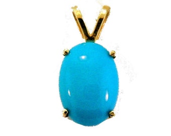 Large Turquoise, Sleeping Beauty, Natural Arizona Turquoise Set in 14k Yellow Gold.