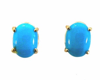 Turquoise, Sleeping Beauty, Natural Arizona Turquoise Stud Earrings.  Set in 14k Solid Yellow Gold. 8x6mm.