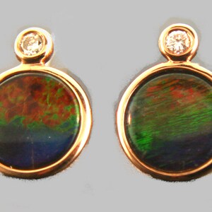 Pair of Square Cut Canadian Ammolite set in 14k Rose Gold
