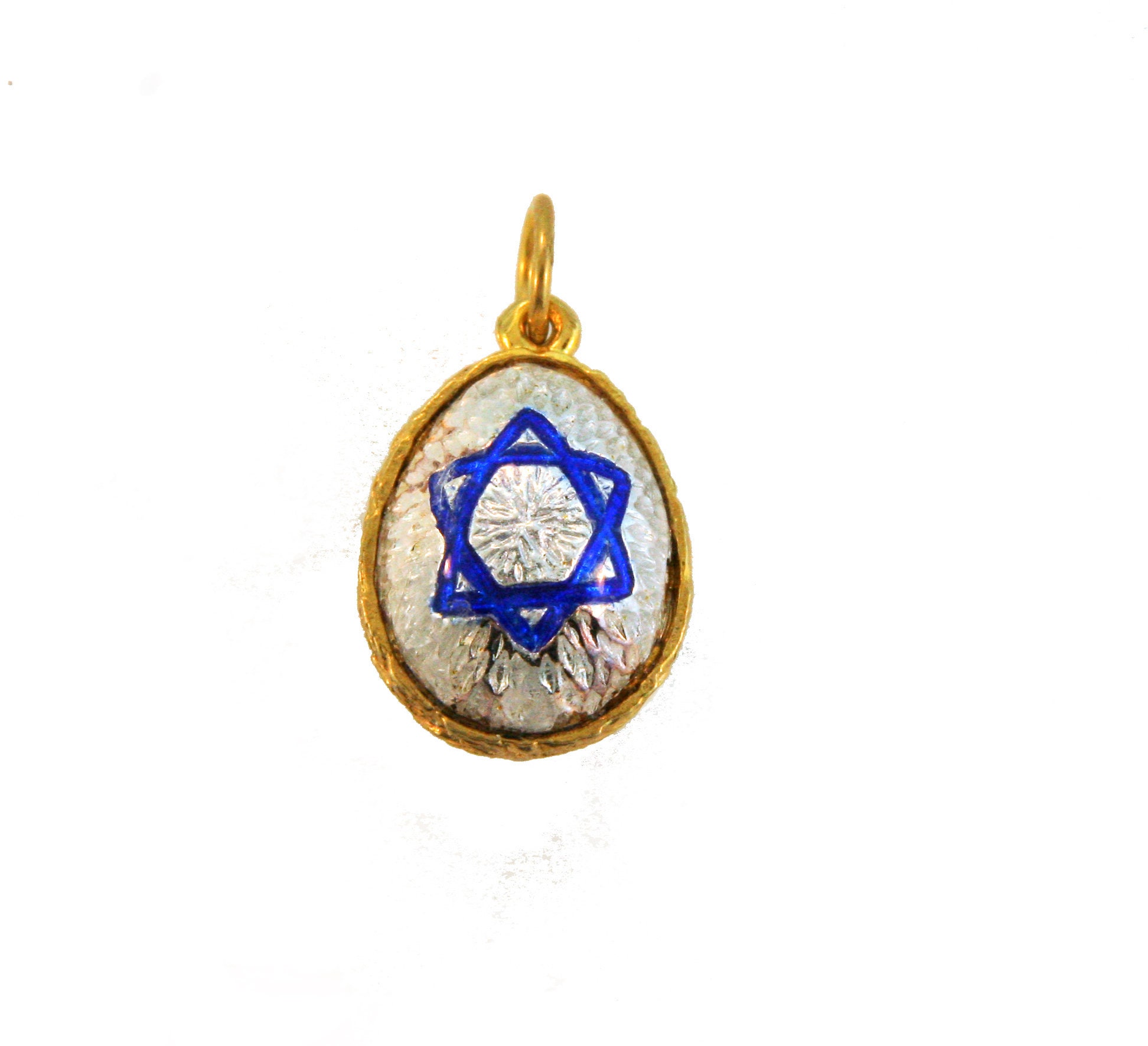 Pendentif œuf Style Fabergé – Étoile De David – Porte-photo – Email Bleu – Unisexe