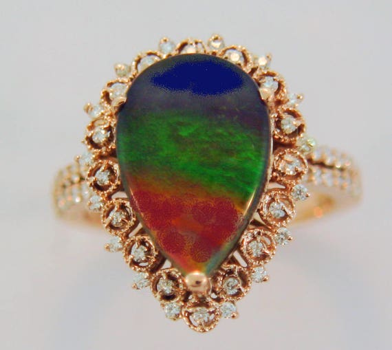 Pair of Square Cut Canadian Ammolite set in 14k Rose Gold