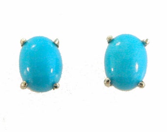Turquoise, Sleeping Beauty, Natural Arizona Turquoise Stud Earrings.  Set in 14k Solid White Gold. 8x6mm.