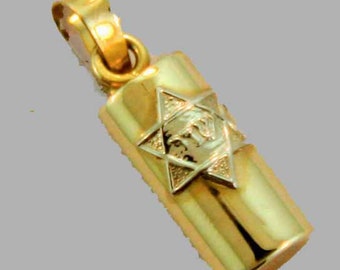 Torah Shaped pendant in 14 Yellow Gold.