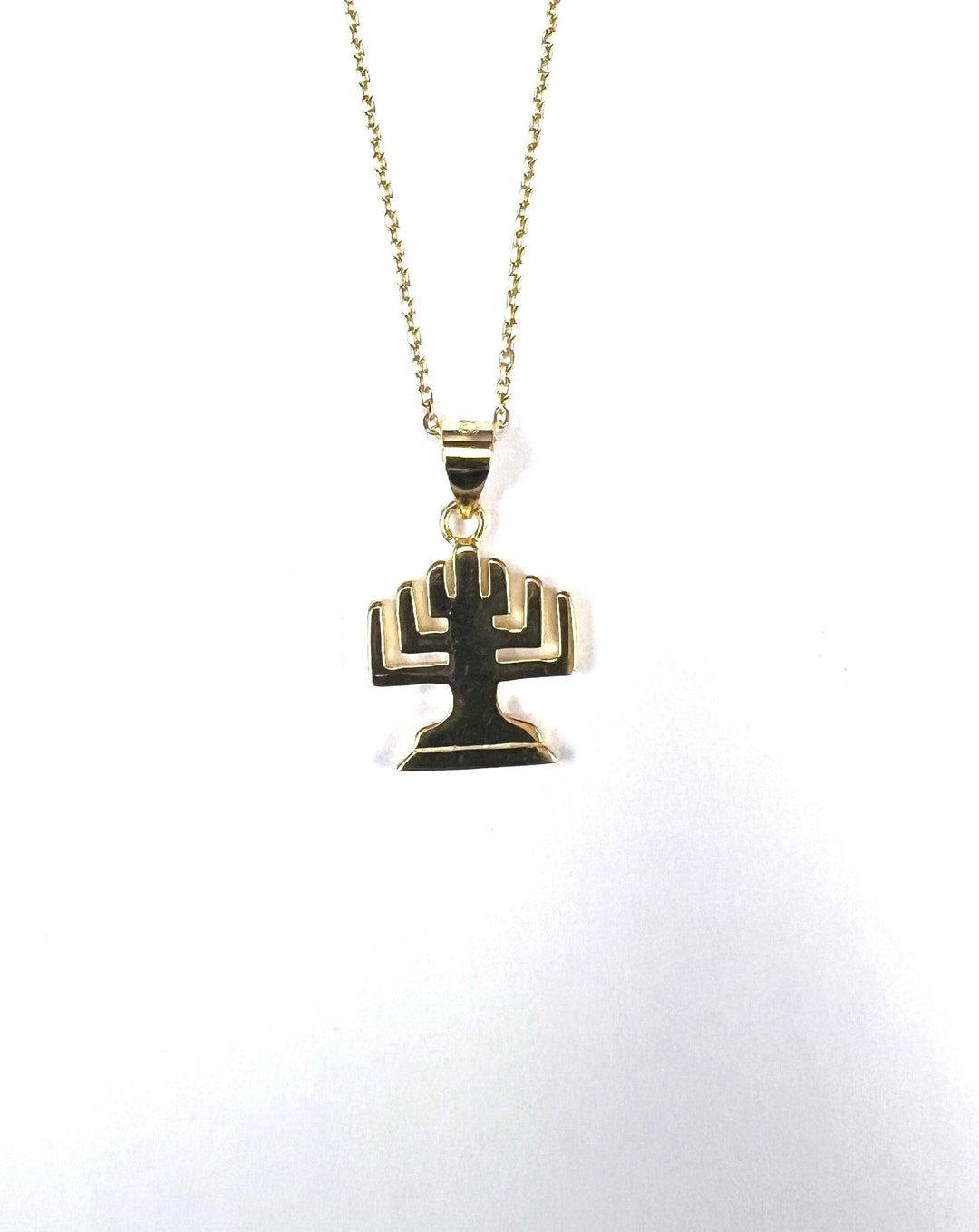Menorah Sterling Silver Pendant. With 18 Inch Italian Made Silver Chain