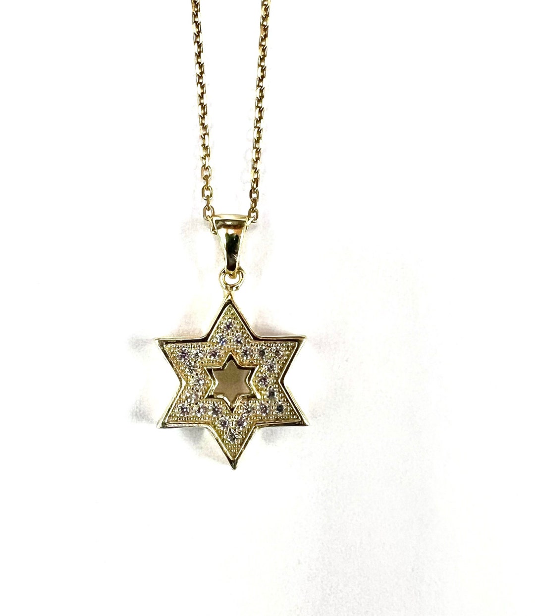 Star of David magen David Sterling Silver Pendant Enhanced With CZ