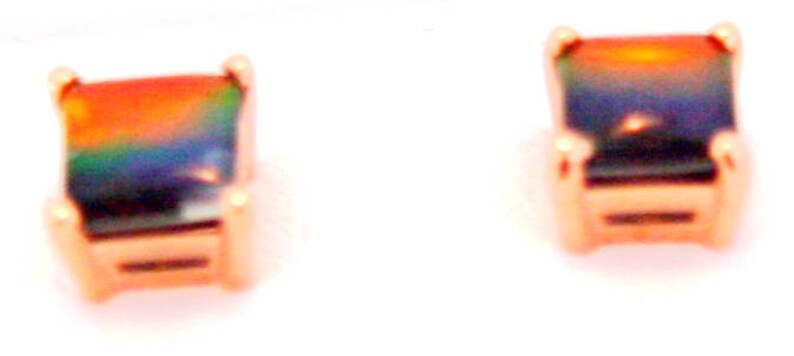 Pair of Square Cut Canadian Ammolite set in 14k Rose Gold