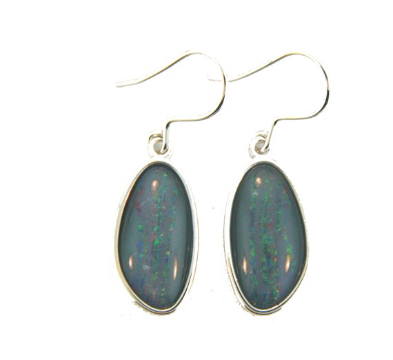 Natural Austrialian Opal Earrings Set in Sterling Silver. | Etsy