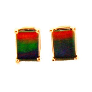 Pair of Square Cut Canadian Ammolite set in 14k Rose Gold