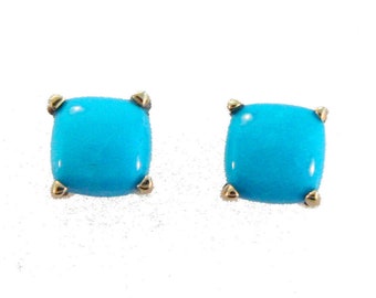 Turquoise, Sleeping Beauty, Natural Arizona Turquoise Stud Earrings.  Set in 14k Solid Yellow Gold. 7x7mm Square.