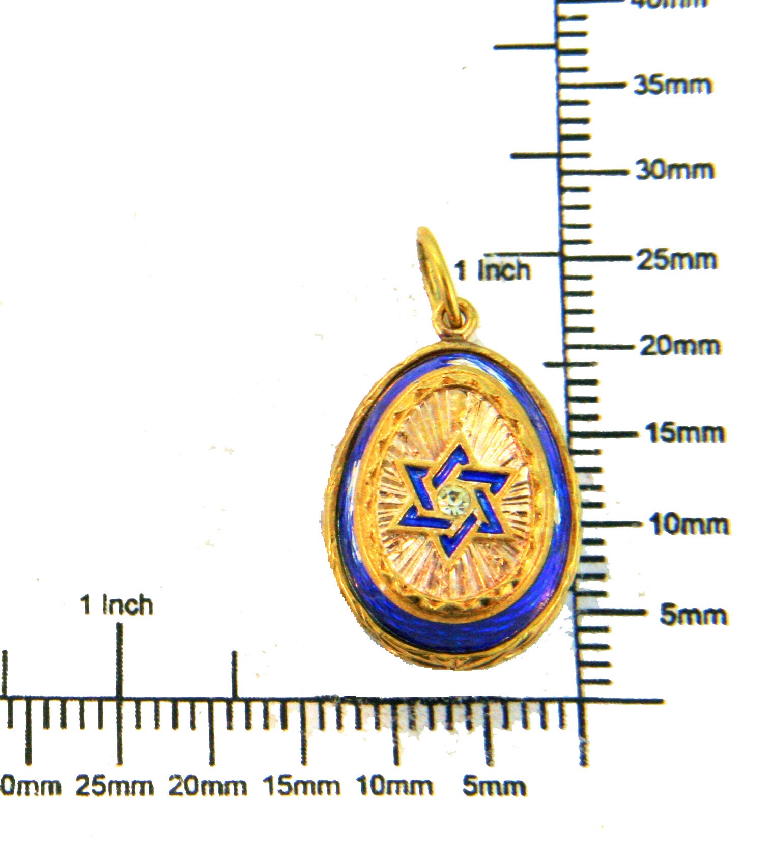 Pendentif Oeuf Fabergé Style Étoile De David - Bleu Blanc Or - Porte-Photo
