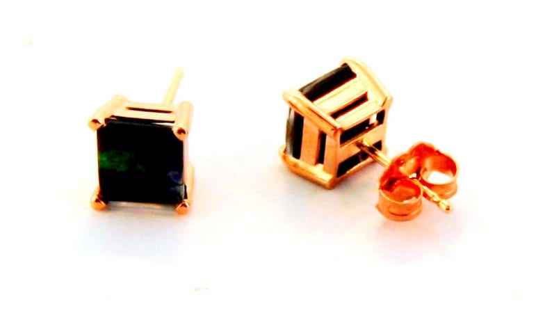 Pair of Square Cut Canadian Ammolite set in 14k Rose Gold