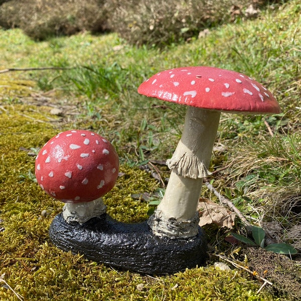 champignons amanite tue mouche  en grès ,spécial extérieur - décoration originale