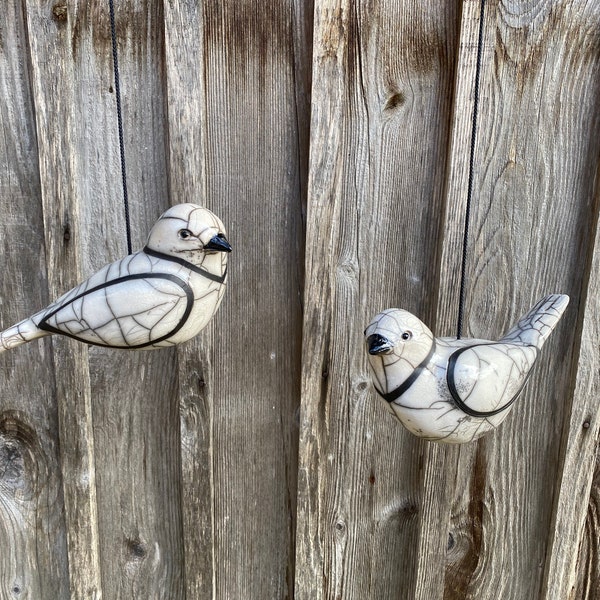 couple oiseaux  en raku blanc- décoration intérieur originale