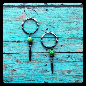 Textured Metal Hoops and Feather Earrings