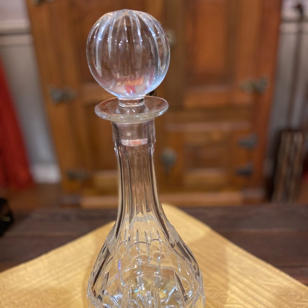 1990's Vintage Towle Lead Crystal Decanter with Round Ball Lid
