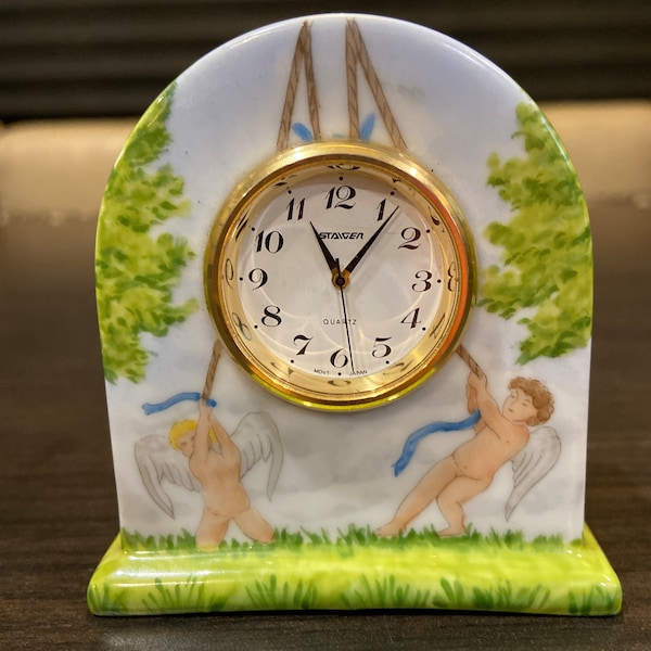 1970's Vintage Limoges Peint Main Porcelain Mini Clock with Steiger Quartz Clock Insert (Hand Painted)