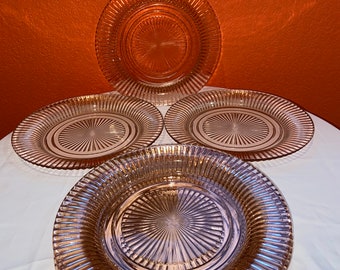 Two 2 Vintage manhattan/horizontal Ribbed Clear Stem Comports/martini  Glasses by Anchor Hocking 