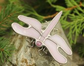 Powder pink brooch Small gifts for her Nice gift Stained glass brooch Accessories for women Dragonfly brooch pink Insect brooch large pink