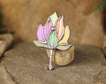 Pink lotus brooch pin jewelry Pink stain glass Flower pin brooch White lotus flower brooch