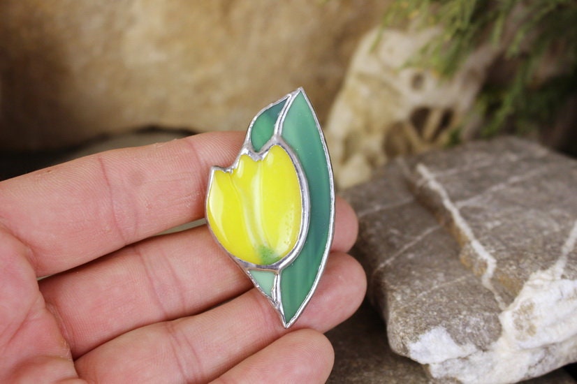 Yellow Tulip Brooch Pin Yellow Flower Pin Brooch Stained Glass Etsy