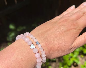 Pulsera de cuarzo rosa, joyería de cuarzo rosa, pulsera de cristal curativo, pulsera de cuentas curativas, pulsera de cuentas protectoras, pulsera curativa