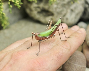 Nature lover gift Glass Grasshopper Insect gift jewelry Cricket Brooch Pin Grasshopper brooch Green brooch pin metal Insect brooch cute