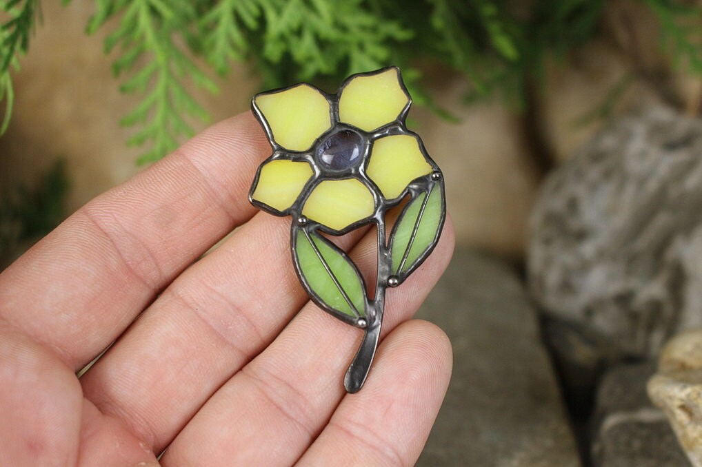 Yellow Flower Brooch Pin Stain Glass Flower Brooch Unique Etsy