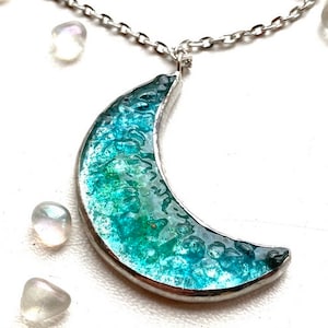 Valentines gift for her Space jewelry pendant Half Shiny Moon glass pendant Crescent Moon Pendant Celestial Jewelry pendant Shiny moon charm