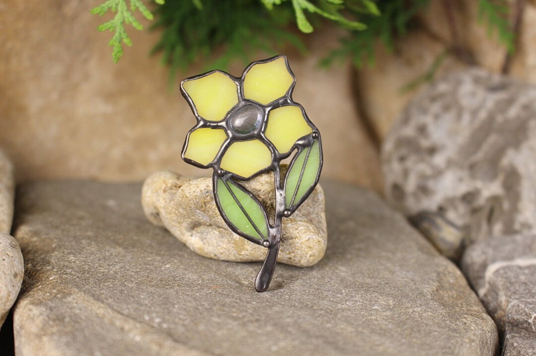 Yellow Flower Brooch Pin Stain Glass Flower Brooch Unique Etsy