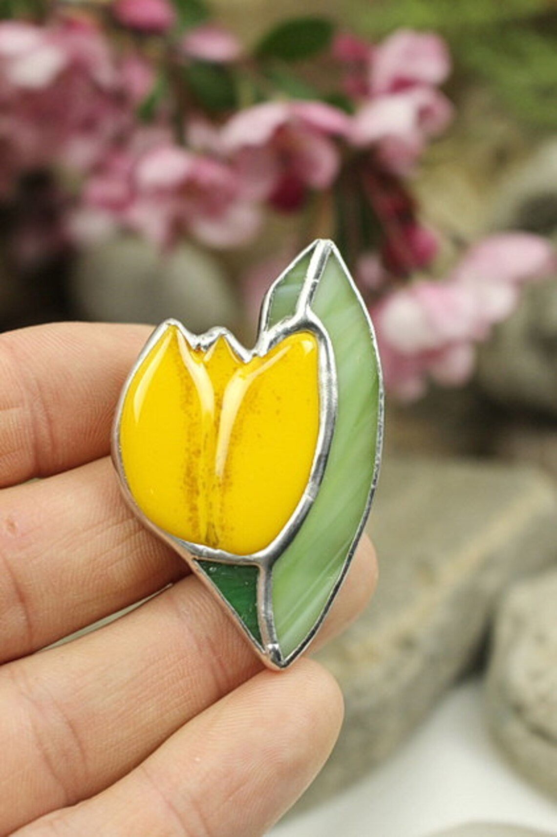 Yellow Tulip Brooch Pin Yellow Flower Pin Brooch Stained Glass Etsy