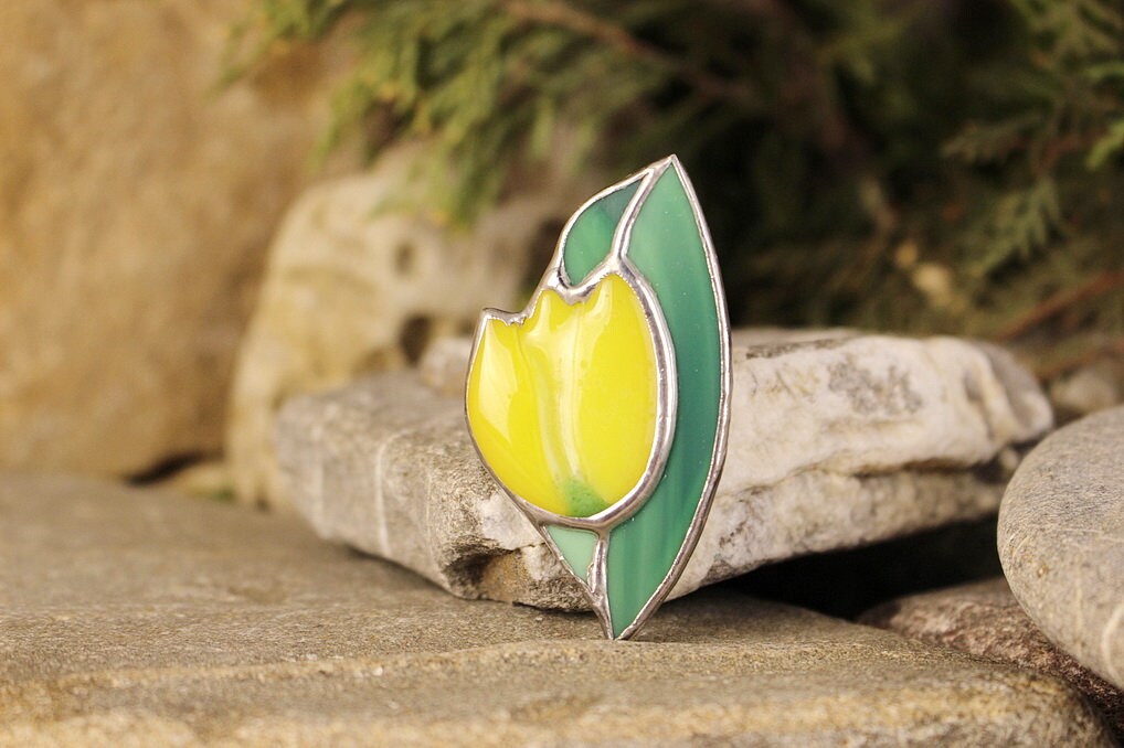 Yellow Tulip Brooch Pin Yellow Flower Pin Brooch Stained Glass Etsy