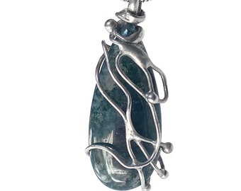 Colgante de ágata de musgo natural Joyería de piedra boho Collar de ágata natural Colgante de piedra verde Colgante de piedra preciosa natural