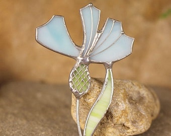 Broche de flor de aciano azul, broche de flor de vitral, joyería de vidrio única, vitral, primavera verano, lindo broche de flor azul, regalo para mamá