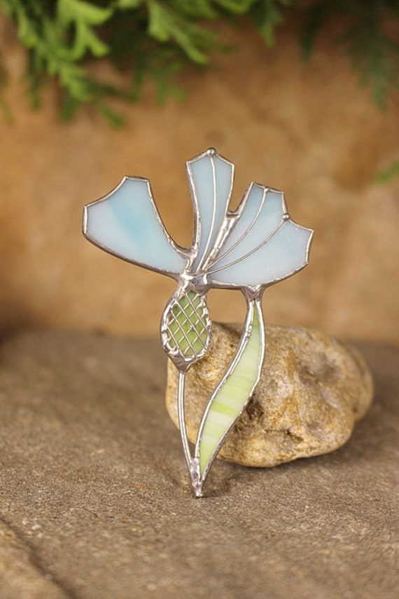 Cornflower Blue Brooch Pin Stain Glass Flower Brooch Unique Etsy