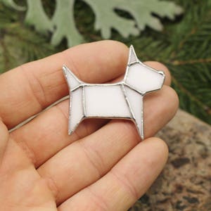 Small gifts for her Origami Animals Dog lover gift Stained glass brooch Dog brooch pin Cute brooch dog pin white Origami pin Dog gifts small afbeelding 1