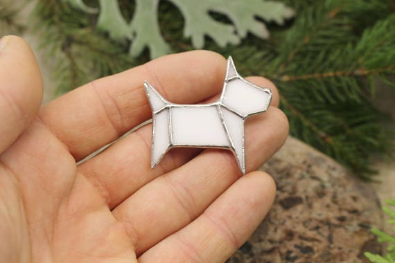 Small gifts for her Origami Animals Dog lover gift Stained glass brooch Dog brooch pin Cute brooch dog pin white Origami pin Dog gifts small