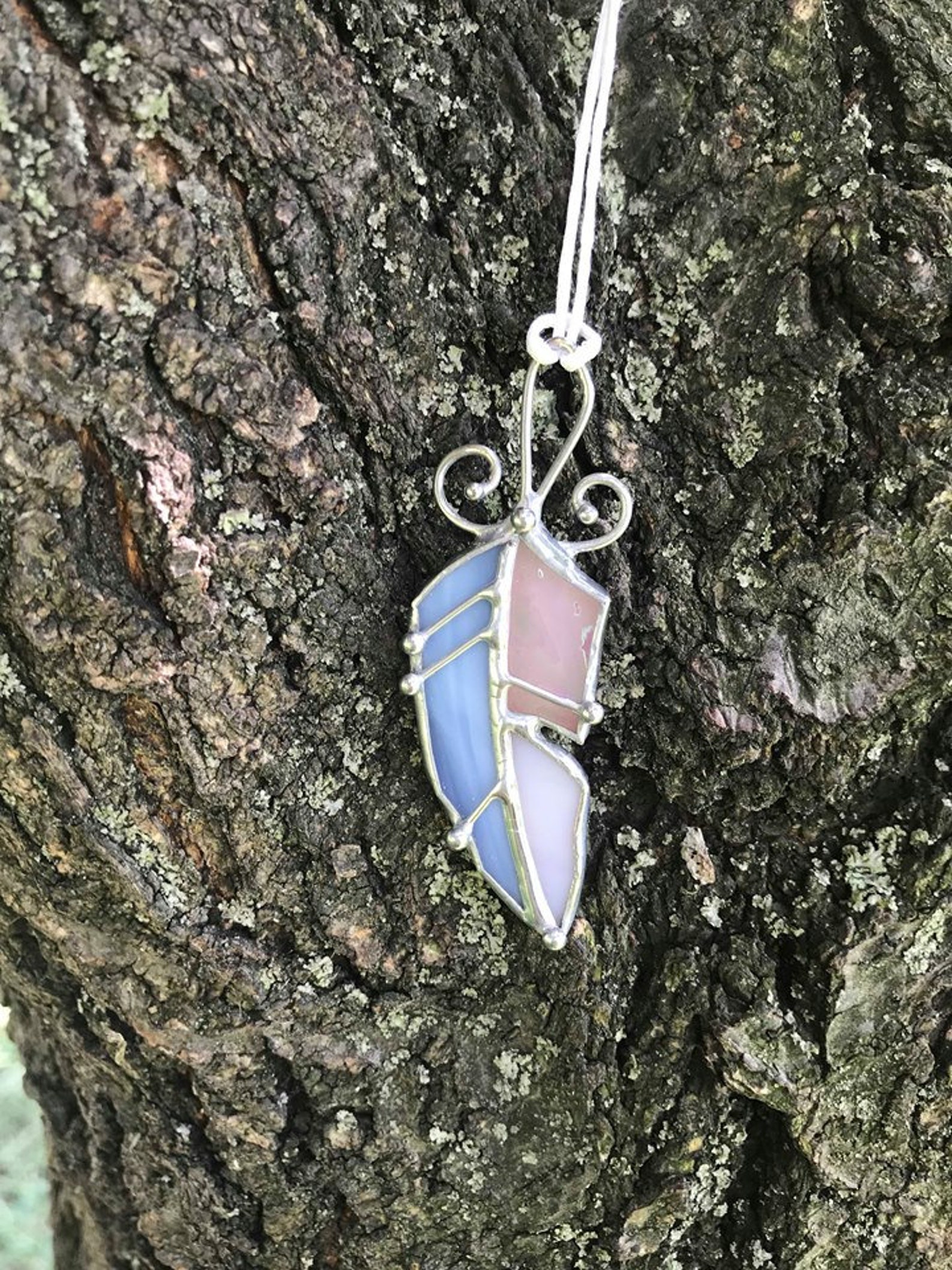 Feather Necklace Charm Stain Glass Jewelry Pink and Blue Etsy