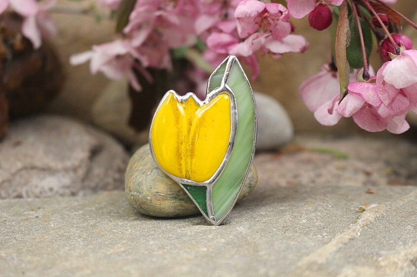 Yellow Tulip Brooch Pin Yellow Flower Pin Brooch Stained Glass Etsy
