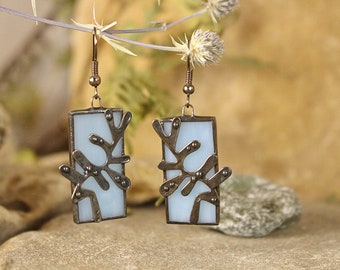 Blue Delicate Earrings Valentines small gift Earrings stained glass Festival jewellery Modern earrings Romantic gift Party jewelry blue