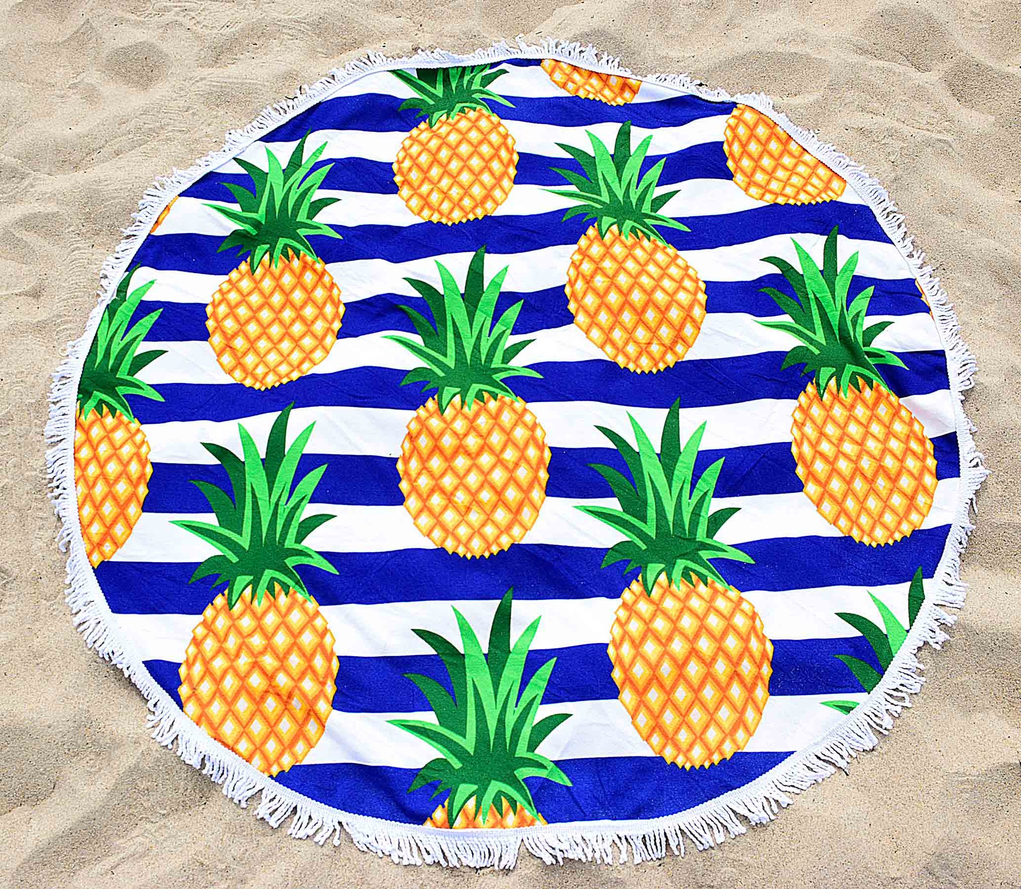 Serviette Ronde Bleue Blanche Motif Ananas Apdran