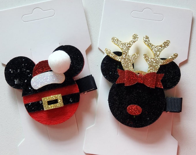 Minnie or Mickey Inspired Xmas Hair Clips