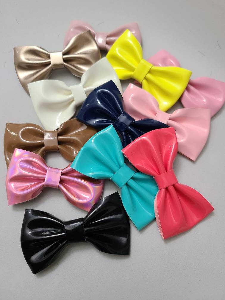 Faux leather glossy hair bows 7cm Etsy