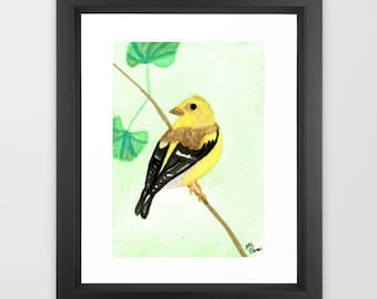 Yellow Finch Watercolor Printable, Bird Wall Art, Digital Download, Instant Download